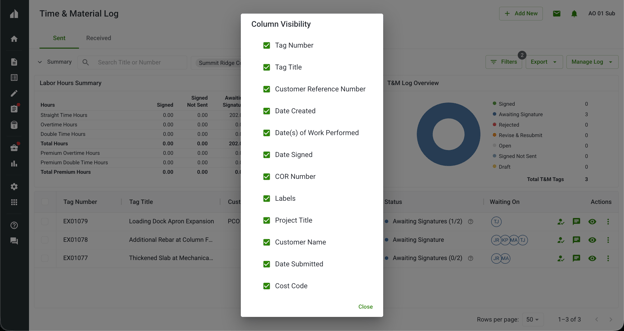 2026-03-06 T&M Log Column Visibility Management