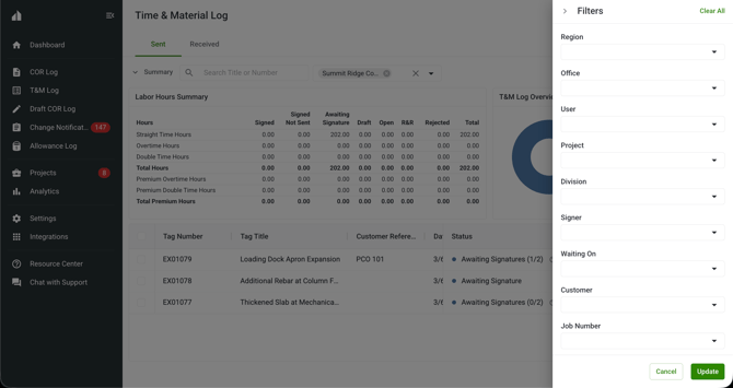 2026-03-06 T&M Log Filters