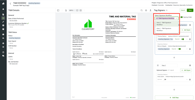Received T&M Landing Page - Change Workflow Annotated