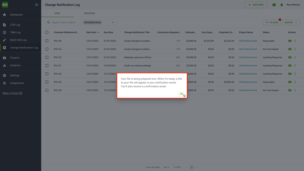 How to export your Change Notification log